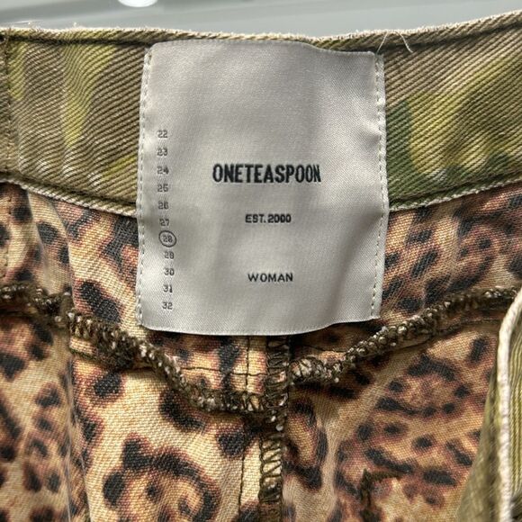 One Teaspoon Women's Green Cheetah Print Army Camo Denim Cut Off Mini Skirt 28 - Picture 4 of 6